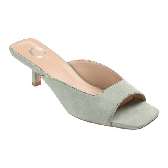 Journee Women's Larna Square Toe Kitten Heel Slide Sandals Sage Green Size 8 1/2 - Picture 1 of 5